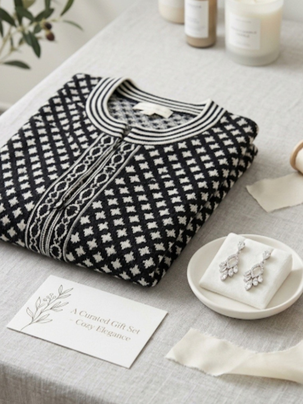 Classic Black and White Knit Women's Top Size M
